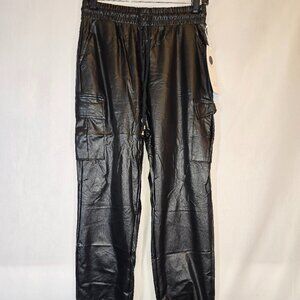 Black Pleather Cargo Joggers